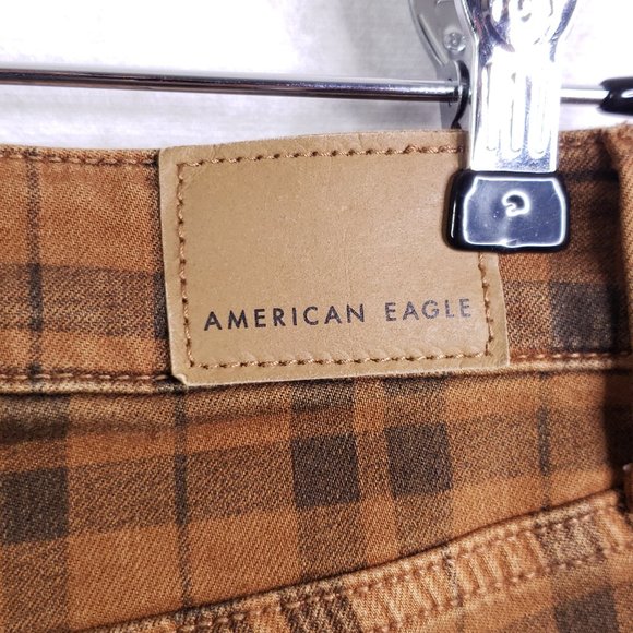 American Eagle Sz 4 Light Brown Plaid Next Level Stretch Hi-Rise Legging Jeans - Picture 8 of 8